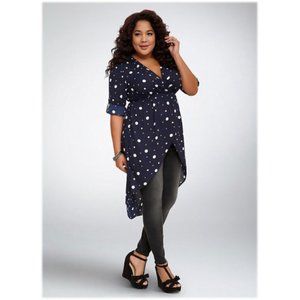 Torrid Womens Polka Dot Hi Low Semi Sheer Chiffon Wrap Tunic Top Cover Up Navy 3